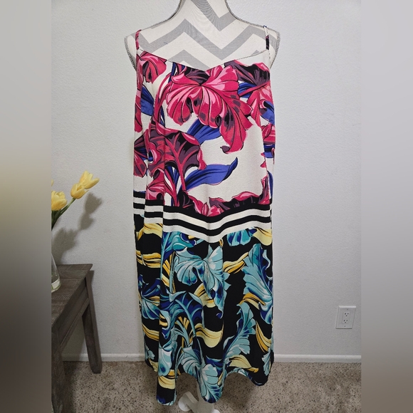 ASOS Slip Dress Tropical Floral Print With Chevron Multicolor Size 14 - Picture 5 of 8